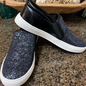 Sofree black sparkle size 10 slip ons.